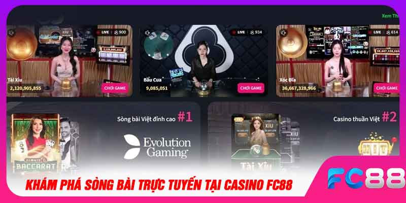 Khám phá các sòng bài trực tuyến tại casino fc88